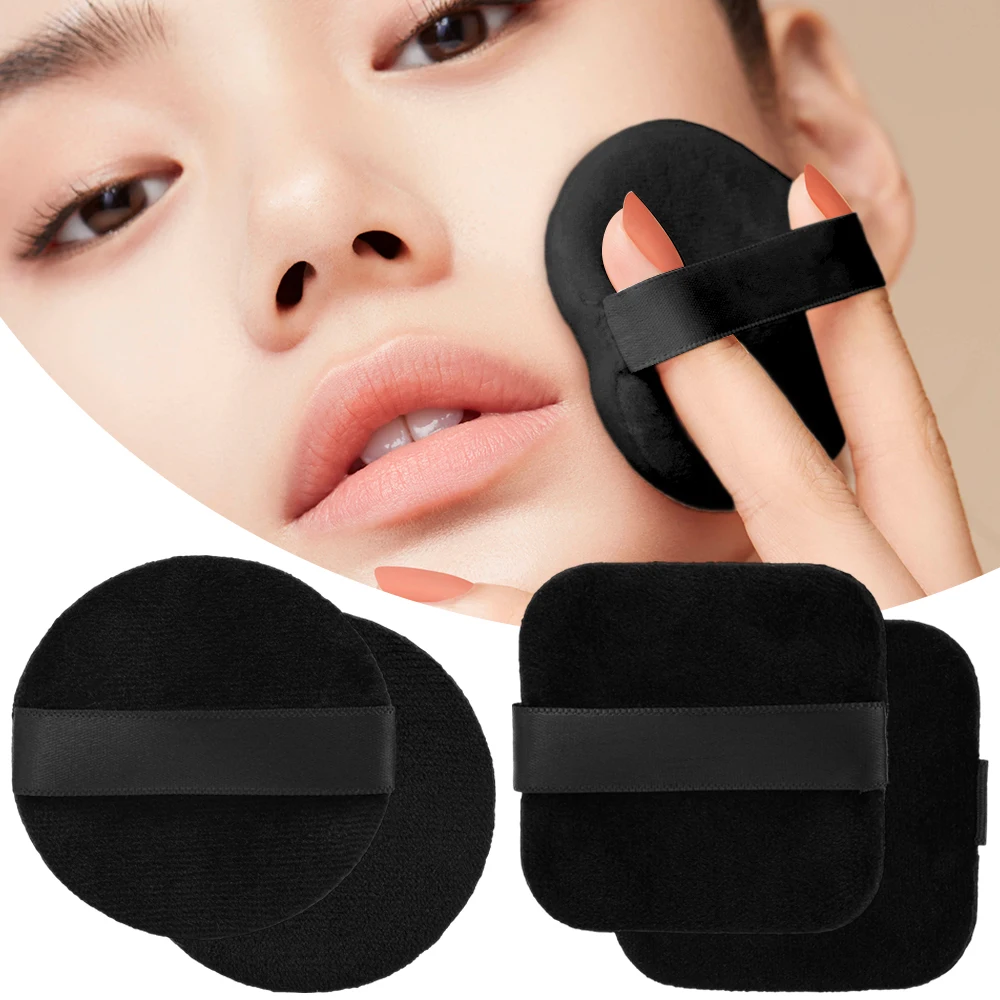 1-100Pcs Black Square Round Crystal Velvet Powder Puff Facial Soft Washable Sponge Cosmetics Puff Beauty Makeup Accessories Tool