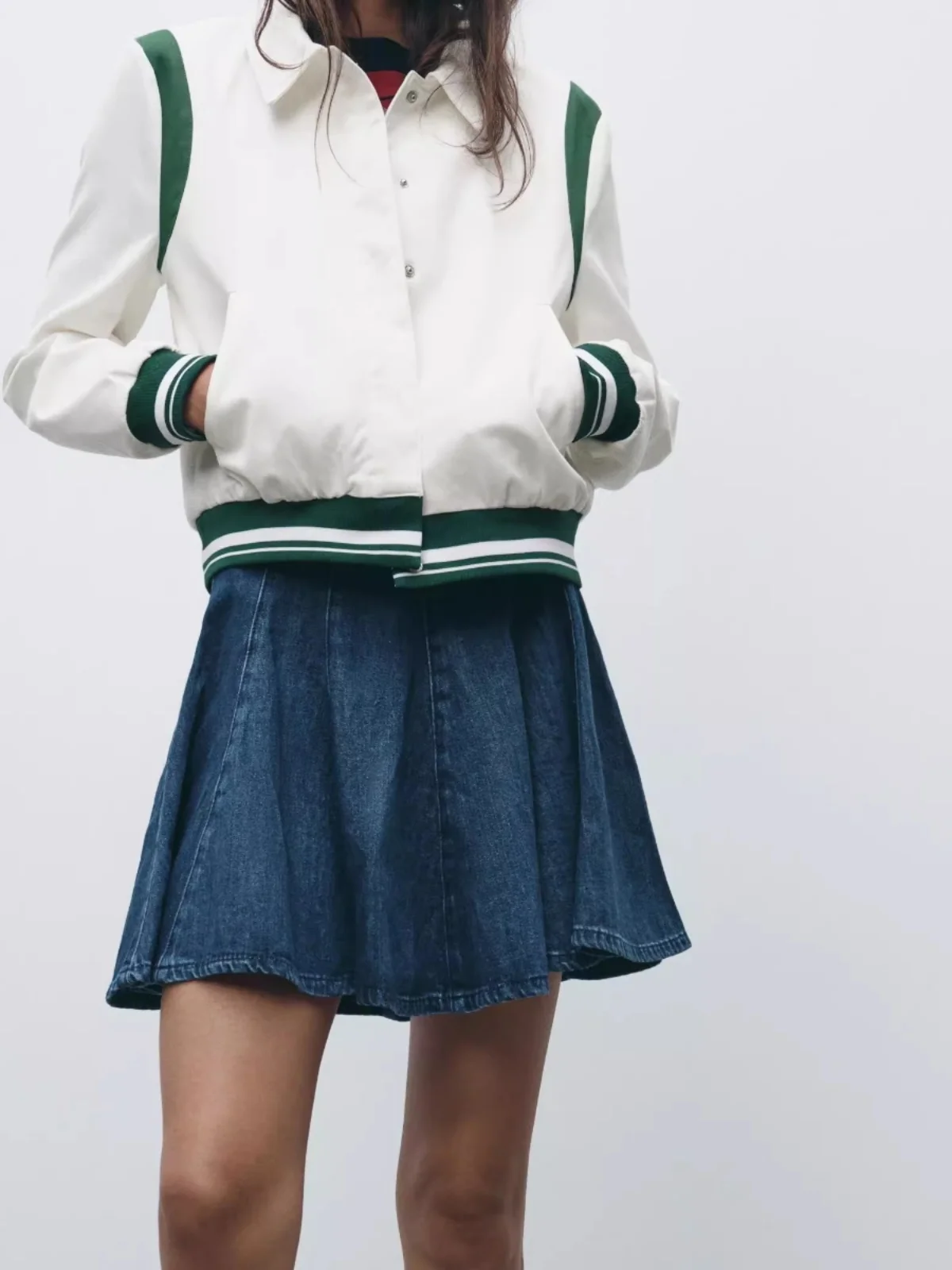 Spring Summer 2025 High Waist Stitching Decorated  Skirt ort Denim Skirt Women's Faion New Arrival Cotton A-Line Skirt