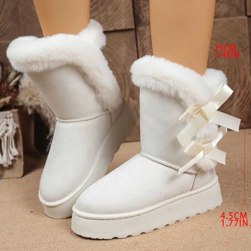 

New Bowknot Snow Boots2025Foreign Trade Large Size Cross-Border Casual Cotton Shoes Thick Sole Fleece Lined Thickened Warm
