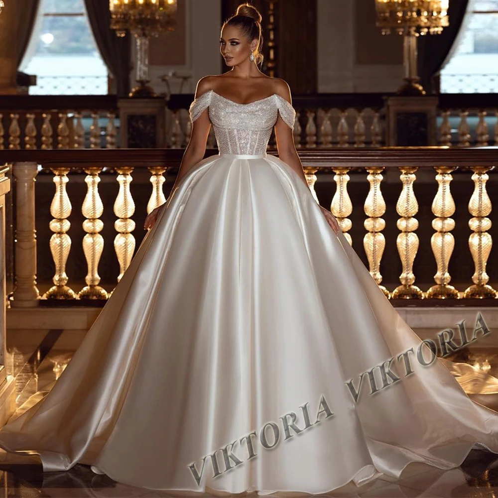 off the shoulder satin ball gown wedding dress Ivory Satin Wedding Dress with 3D Floral Design Off Shoulder Ball Gown Wedding Dress with Structured Pleats Plus Size Size 24W / Dress