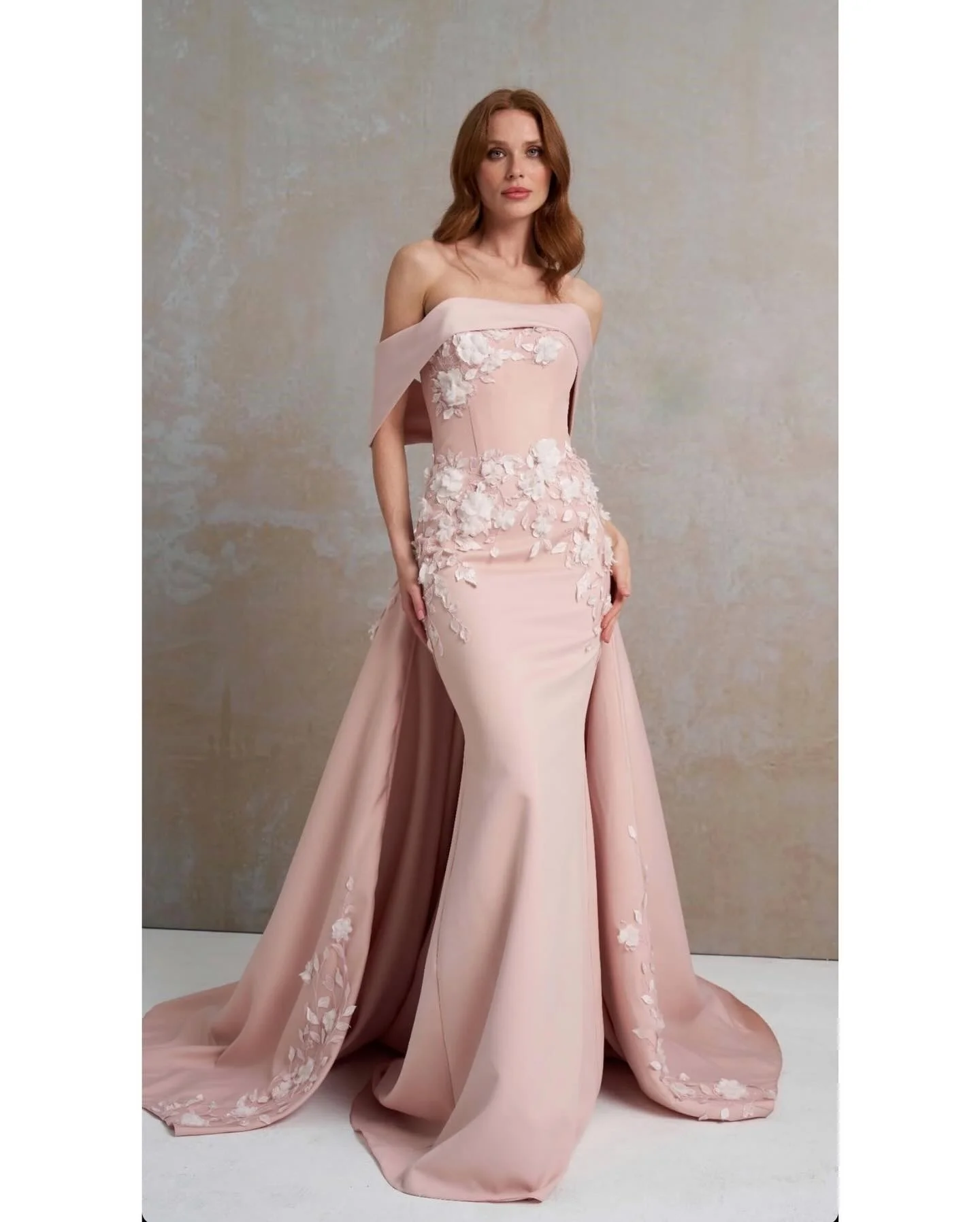 

Customized Graceful Jersey Mermaid Appliques 3D Flowers Evening Dress Delicate Boat Neck Floor Length Bespoke Occasion Gowns