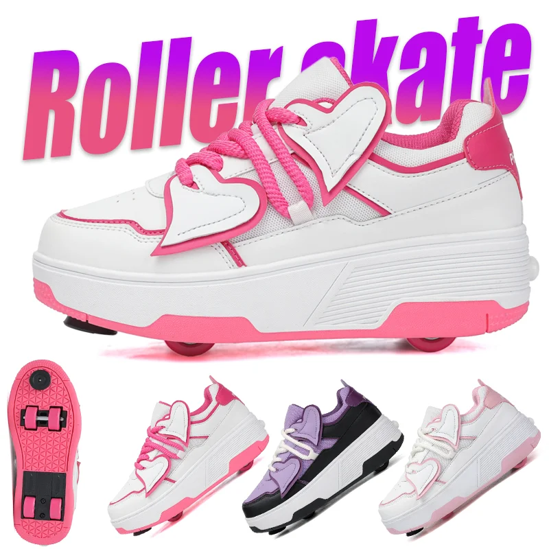 

4 Wheel Dual-Use Roller Skates With Detachable Wheels Kids Sneakers with brakes,Boys And Girls Shoes With Wheels