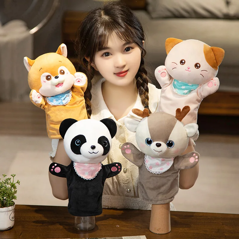 

25CM Cartoon Sunshine Animal Plush Puppet Cat Rabbit Panda Sheep Finger Fairy Tale Creative Opera Plush Doll