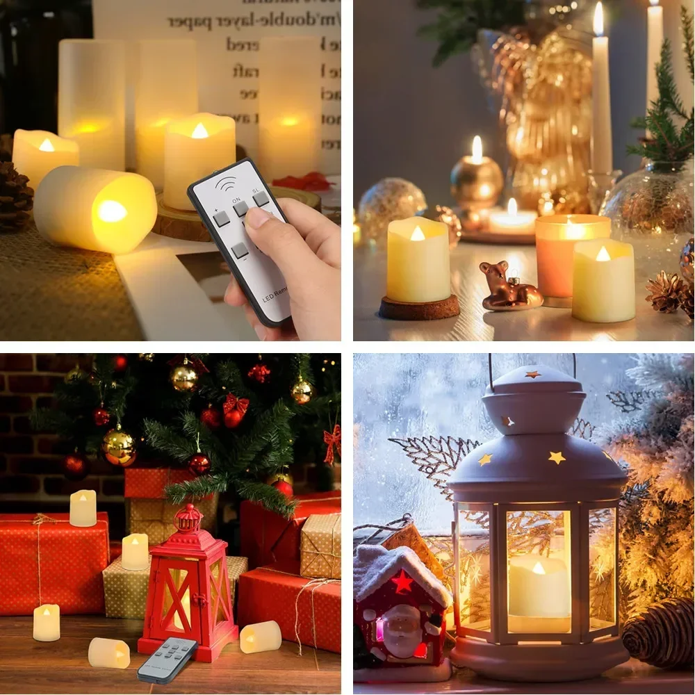 Velas sin llama recargables con pantalla LED parpadeante, luces de té eléctricas, temporizador, Cables de carga USB remotos, 6/24 piezas