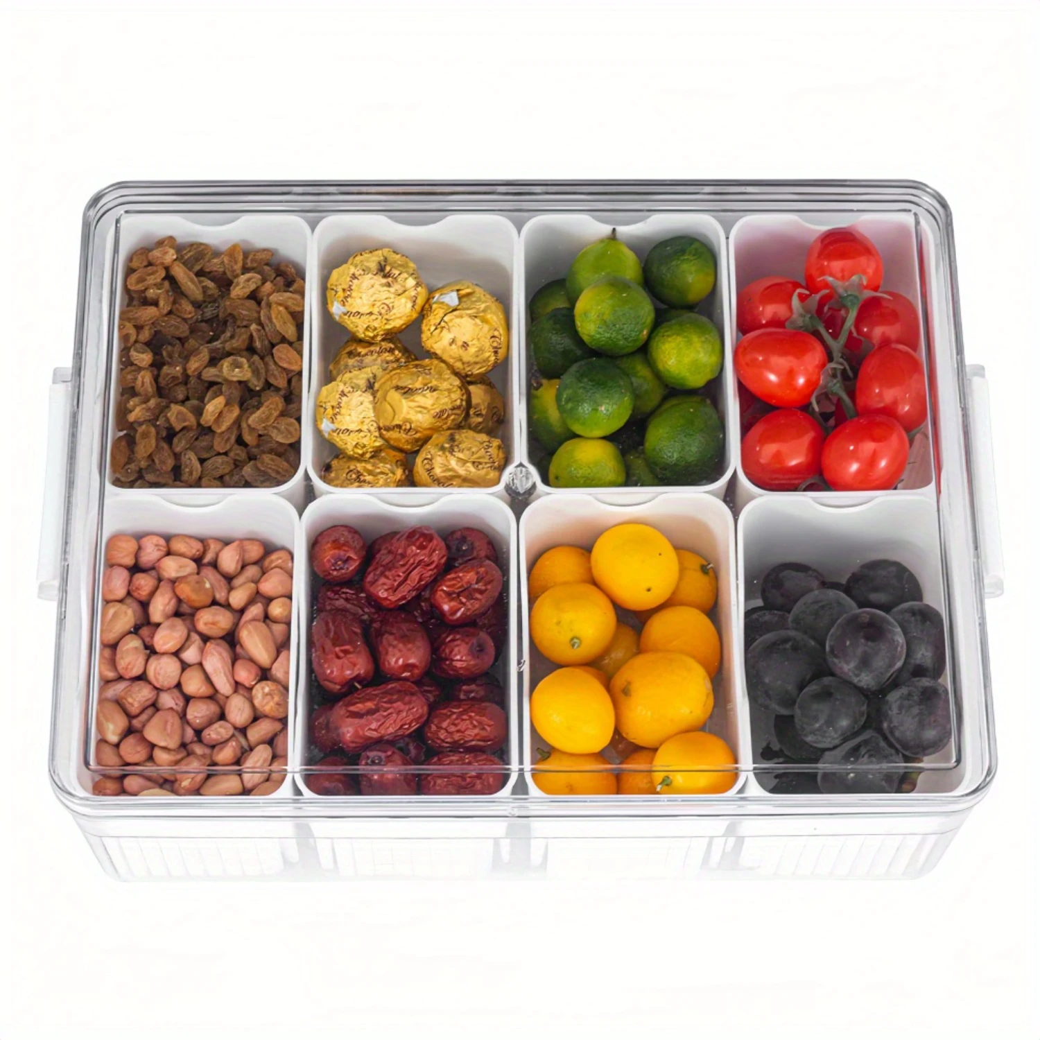 

Plastic Snack Organizer Box with Removable Dividers - Airtight Serving Tray with Lid - Multi-Compartment Charcuterie Snack Conta