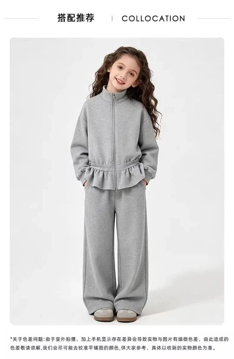 2-12 Jahre Mädchen Zweiteiliges Kleidungsset UNITIM Herbst Kinder Mädchen Reißverschlussjacke Anzüge Locker Sitzend Süßes Junior Mädchen Outfit mit Gerader Hose – Detail 9