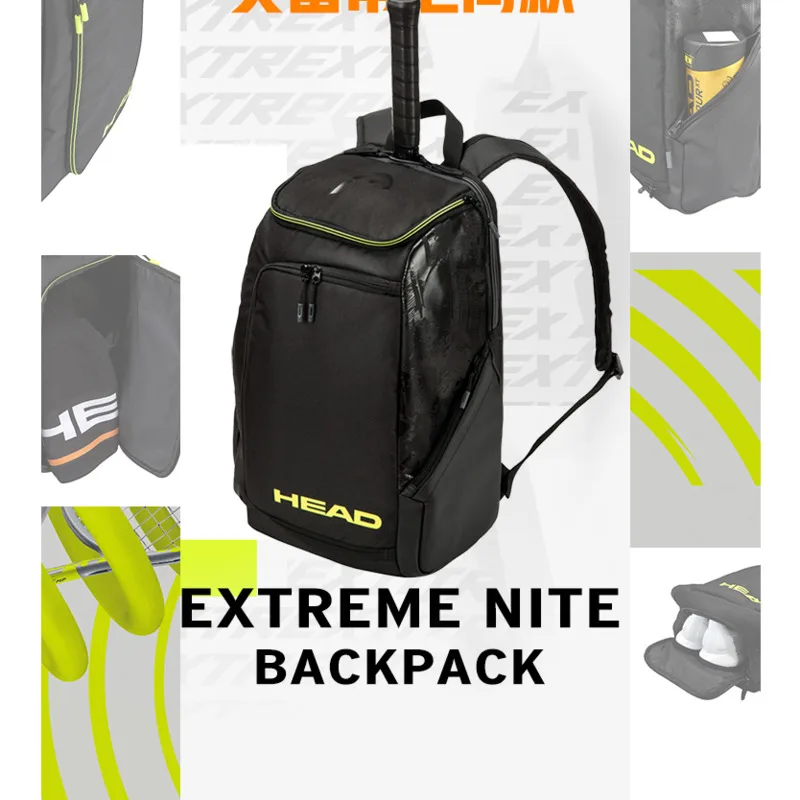 Original HEAD Tennis Bag Extreme Nite Series Tennis Backpack Courtbag 6R Racquet Beach Tennis Racket Padel Tenis Badminton  Bag