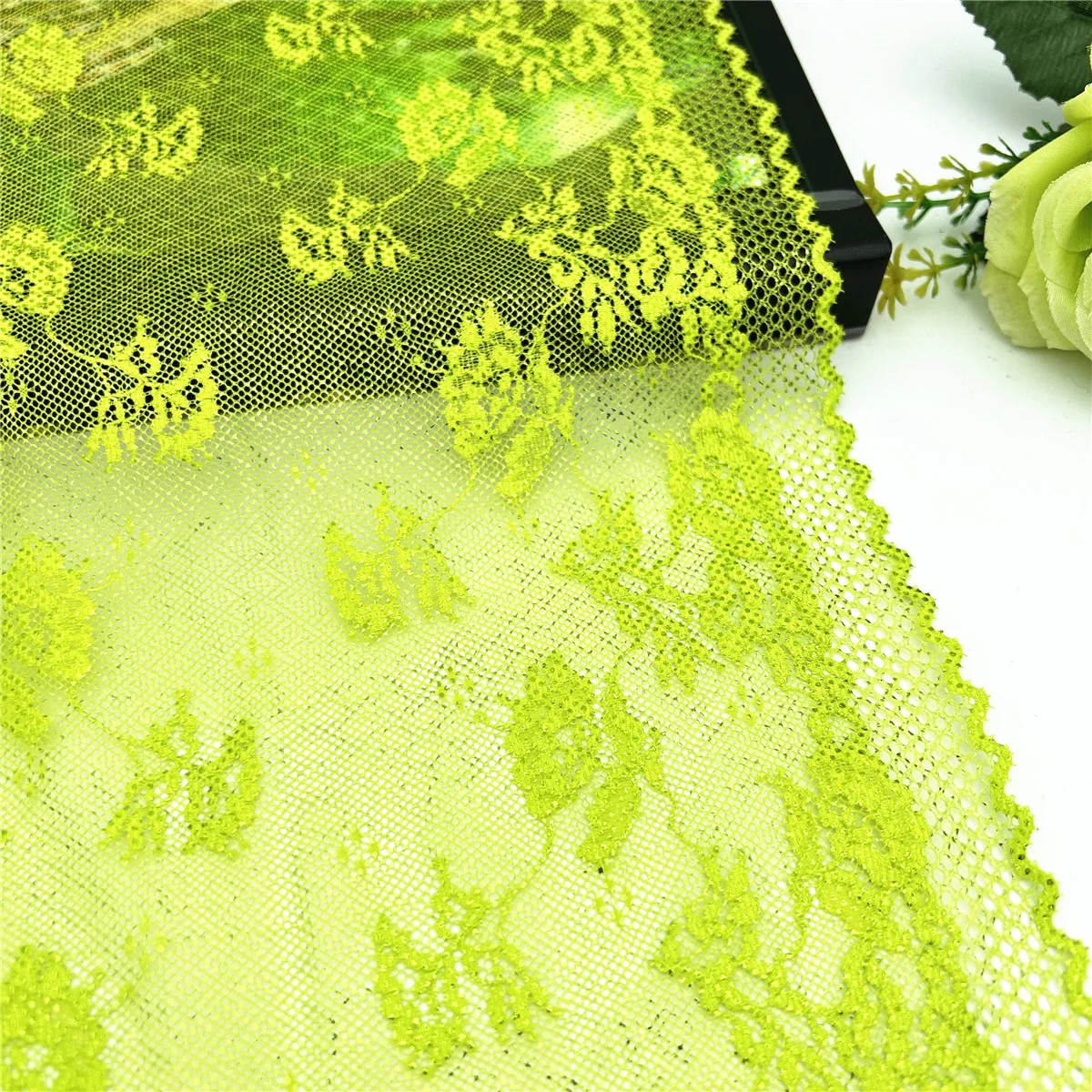 3y/lot Width 22.50cm Neon Lemon Yellow Shimmer Elastic Stretch Lace Trim Skirt Hem For Clothes Sewing Accessories Dress Sleeve