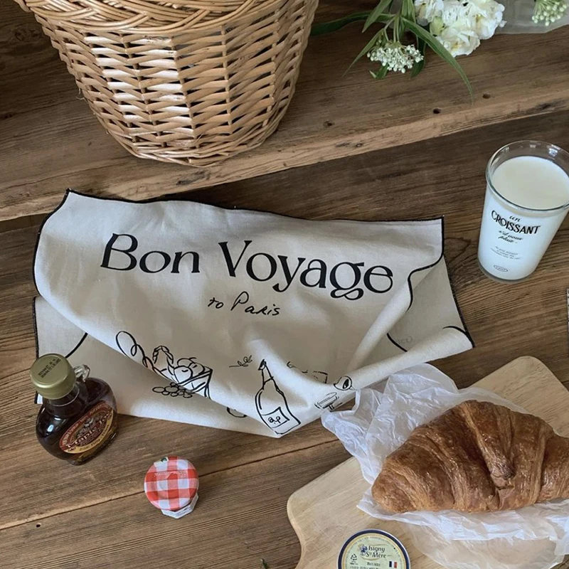 43x58cm Bon Voyage Table Napkin Cloth Retro English Letter Kitchen Desktop Mat Vintage Napkin Food Photography Background Cloths