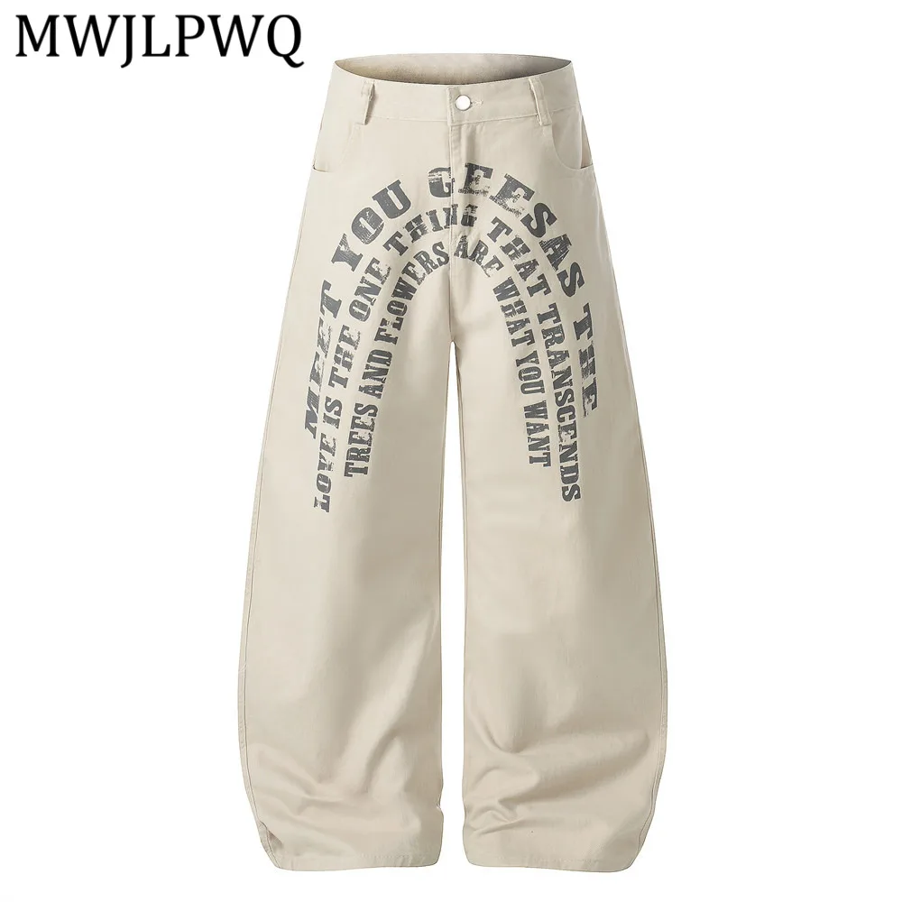 

Мужские широкие спортивные брюки MWJLPWQ с буквенным принтом в уличном стиле, американские нишевые свободные повседневные брюки в пол 14586