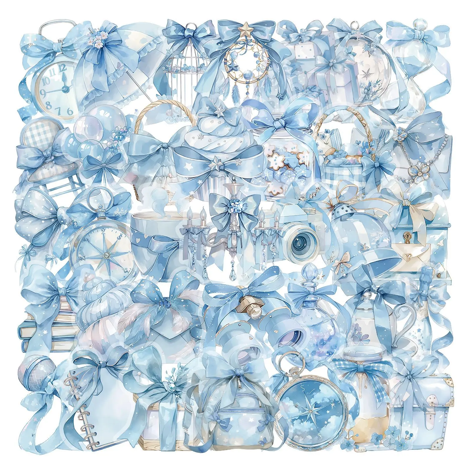 

50PCS Blue INS Style Personalized Transparent Graffiti Stickers Cartoon Fashion Creative Decorative Car Bike Kids Toys Gifts