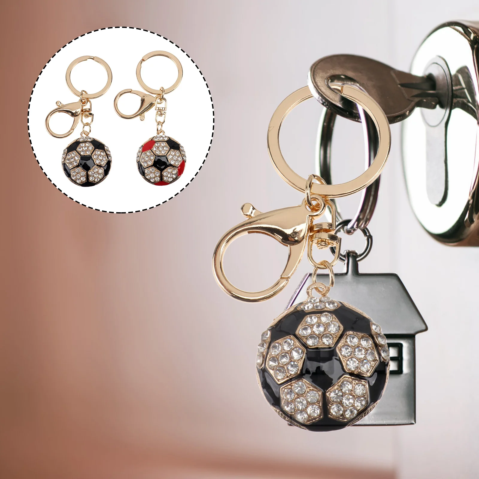 

2 Pcs Football Keychain Cube Decorative Creative Gift Decorate Design Rhinestones Chic Ring Novel