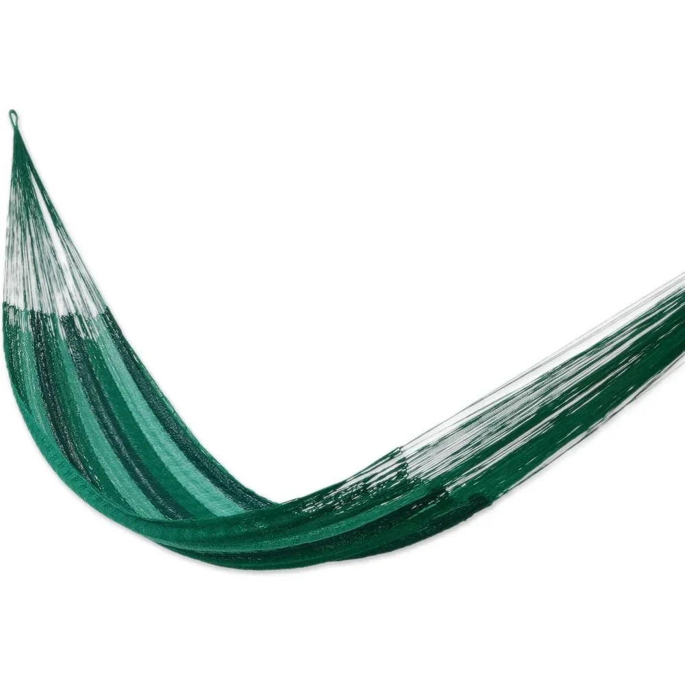 Multicolor Green Striped Hand Woven Nylon Mayan Hammock - Caribbean Dream (Single) for Ultimate Relaxation