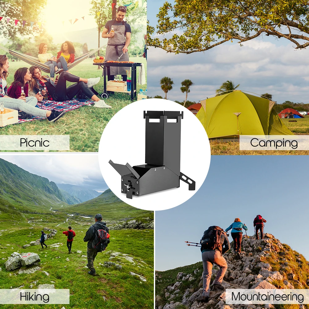 Lixada Outdoor Collapsible Wood Burning Stainless Steel Rocket Stove Backpacking Outdoor Camping Tent Stove Outdoor Furnace
