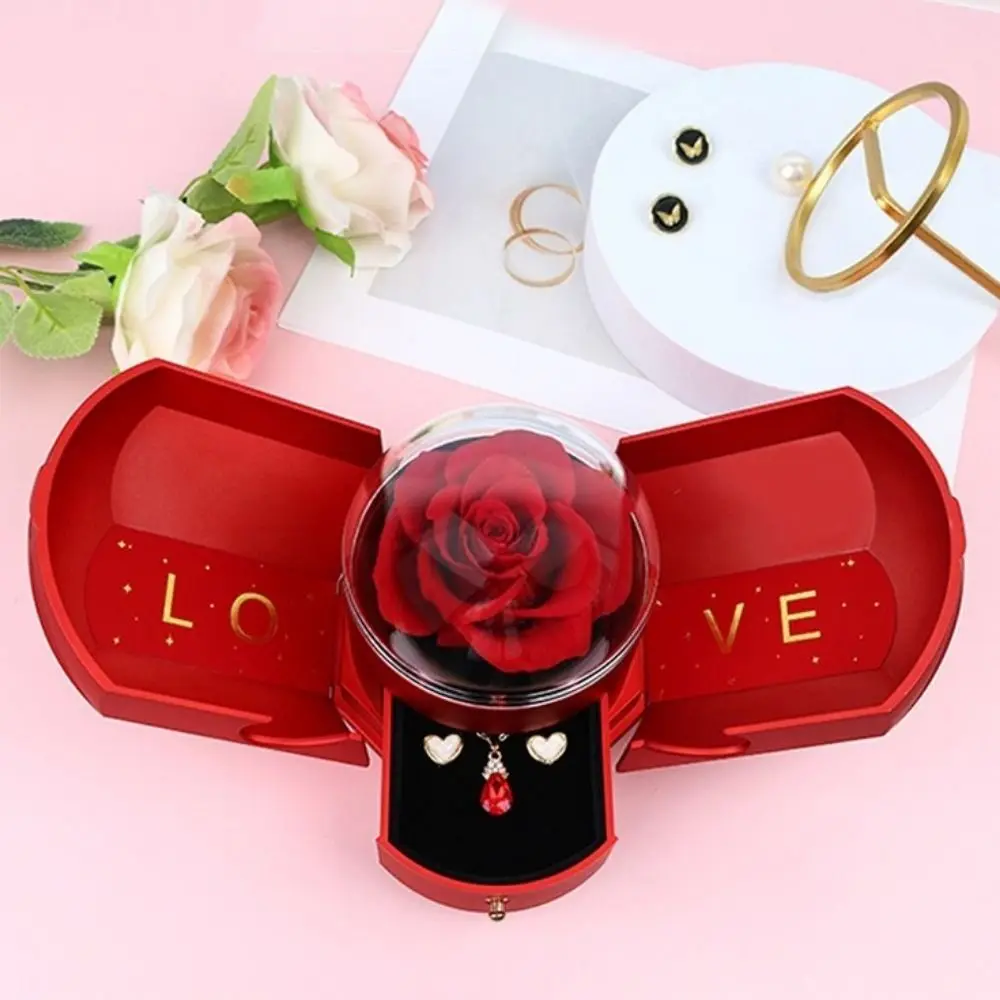 

Romantic Surprise Flower Jewelry Box Plastic with Soap Rose Dried Flowers Necklace Box Decorative Castle Double Door Jewelry Box