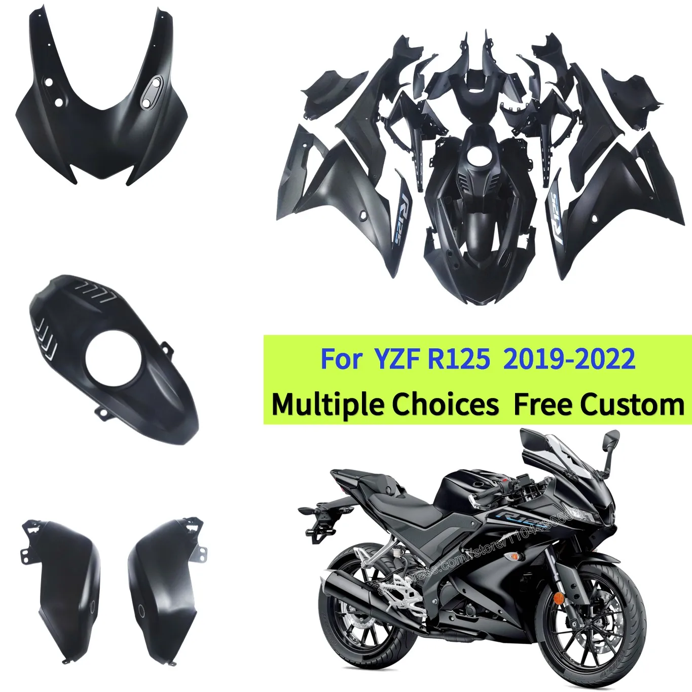 

Полный комплект обтекателя для Yamaha YZF R125 2019 2020 2021 2022 YZF-R125 панели кузова из АБС-пластика | Премиум матовый черный
