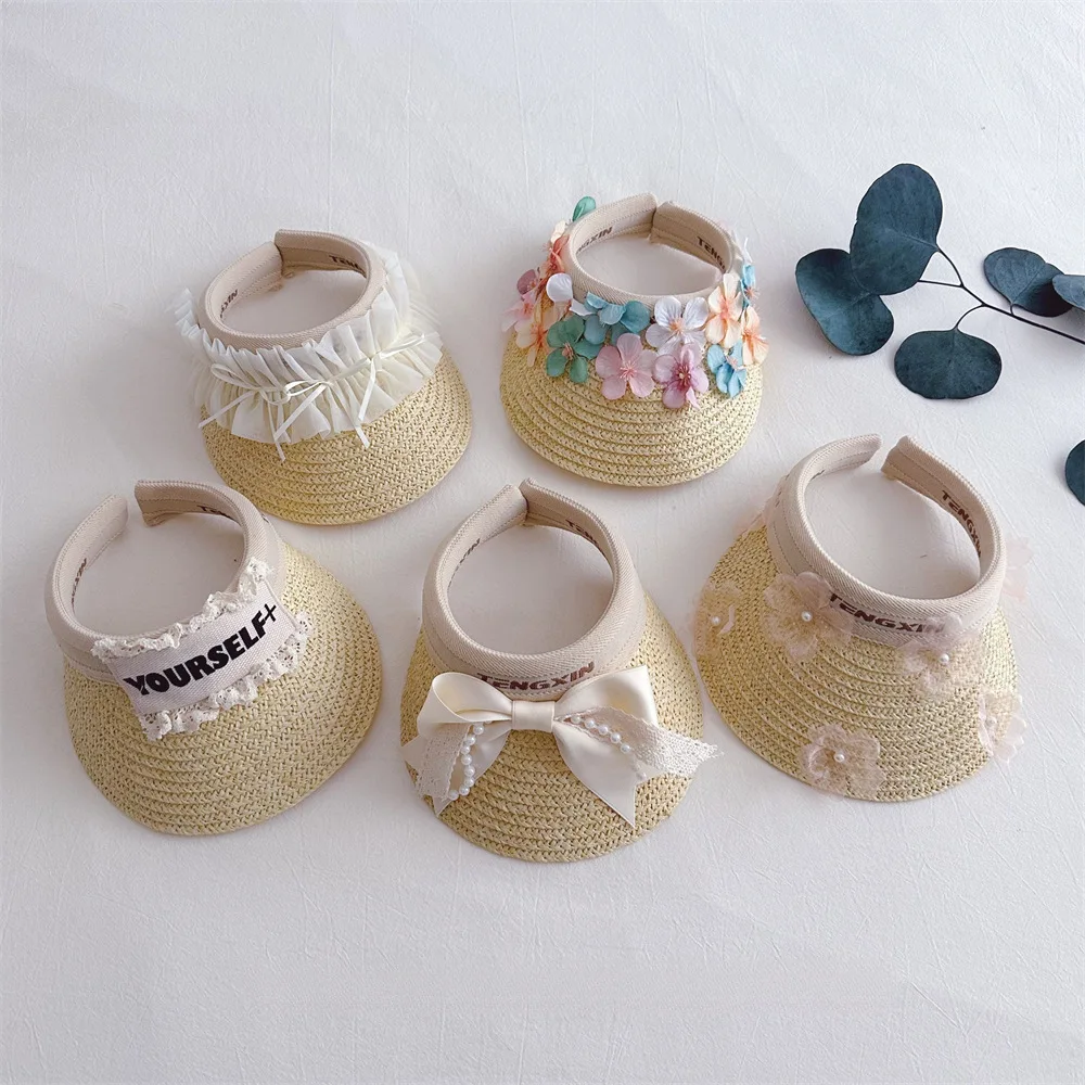 

Кружевная шляпа от солнца в стиле отпуска для девочек от 2 до 6 лет, новые летние пляжные соломенные шляпы с широкими полями, дышащая уличная кепка для отдыха в стиле бохо, детская солнцезащитная кепка