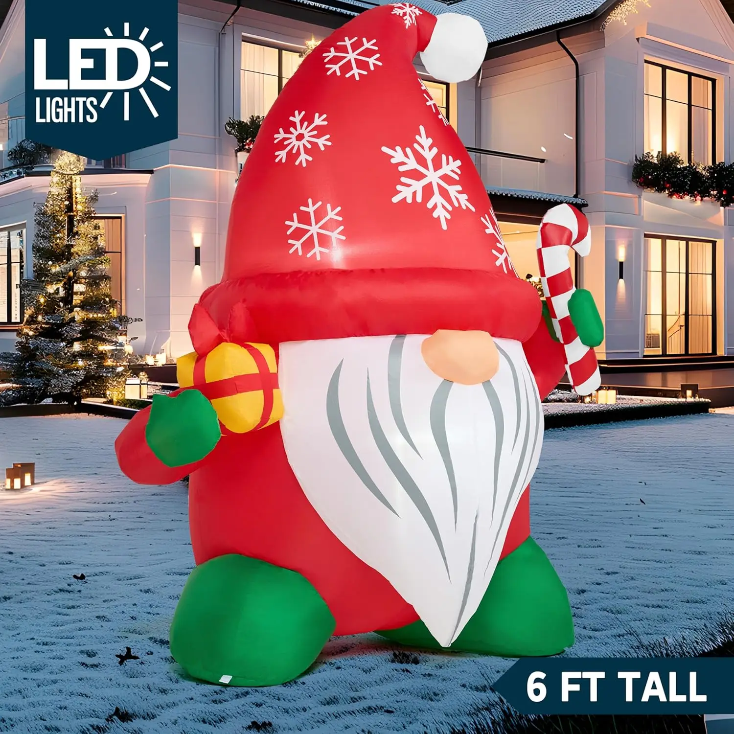 JOYFY 6FT hoge kerst opblaasbare decoratie met cadeau en snoepgoed voor kerst tuin opblaasbare kabouter buiten decor