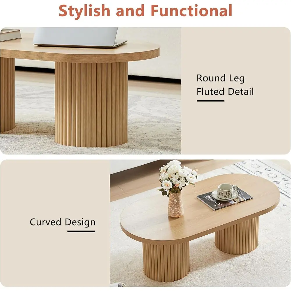 Ovaler Couchtisch im Mid-Century Modern Farmhouse-Stil – Naturholz, 19,69 Durchmesser x 39,38 Breite x 13,78 Höhe