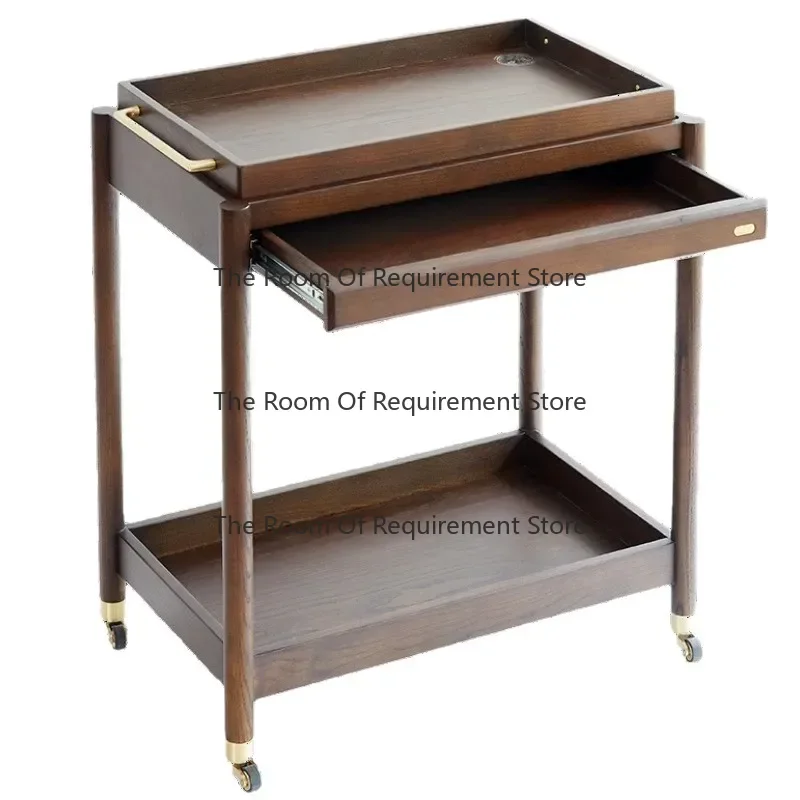 

American solid wood dining cart trolley Home mobile kitchen Tea Commercial wine Hotel restaurant