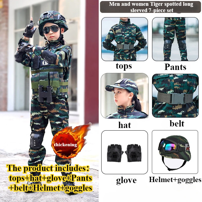 Tactical Military Uniform for Children's Day Camouflag Disguise Adult Halloween Costume for Kid Girl Scout Boy Soldier Army Suit