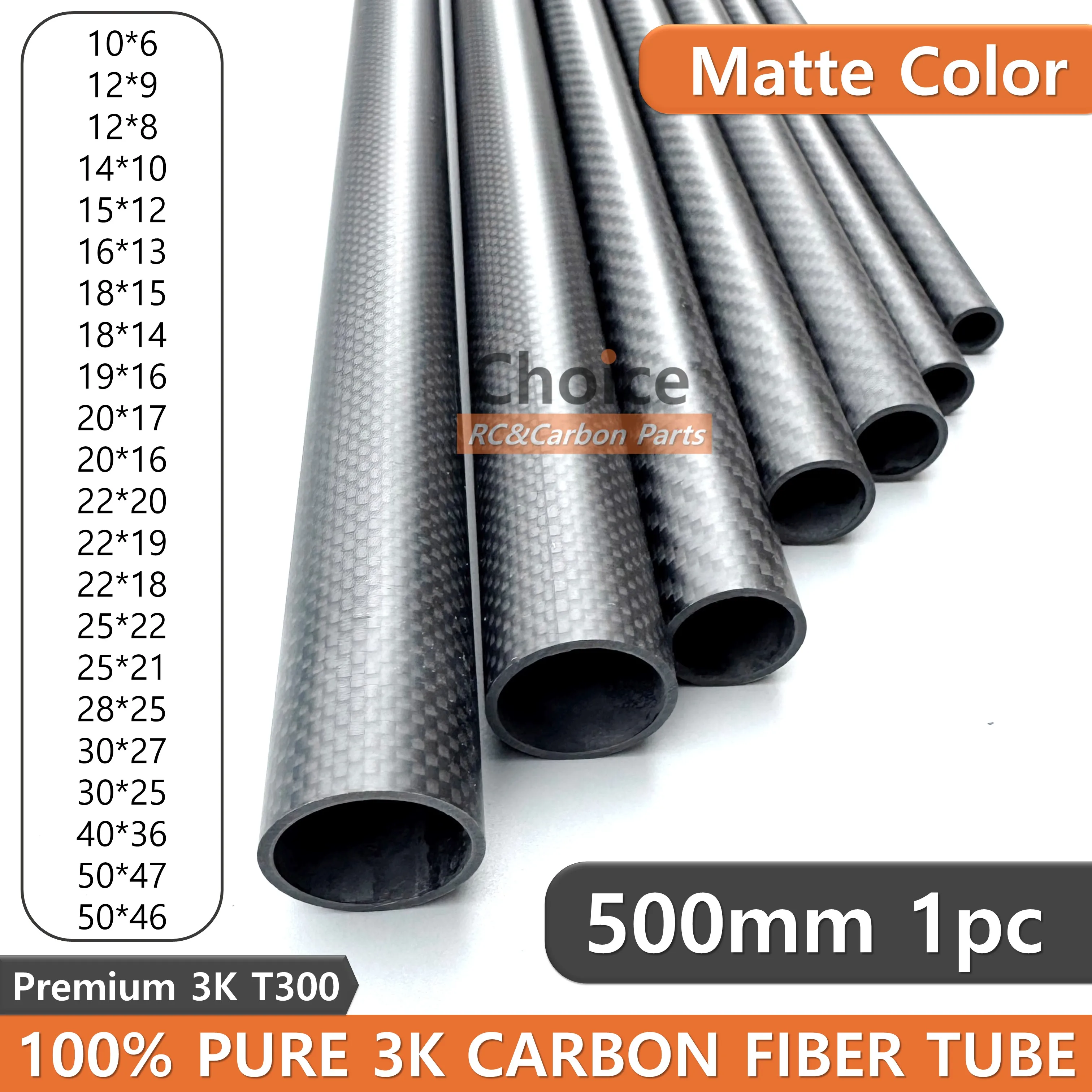 1Pcs 500mm Carbon Fiber Tube 3K Hardness Composite Material OD 8mm 10mm 12mm 16mm 18mm 20mm 22mm 25mm 30mm Matte Twill Weave