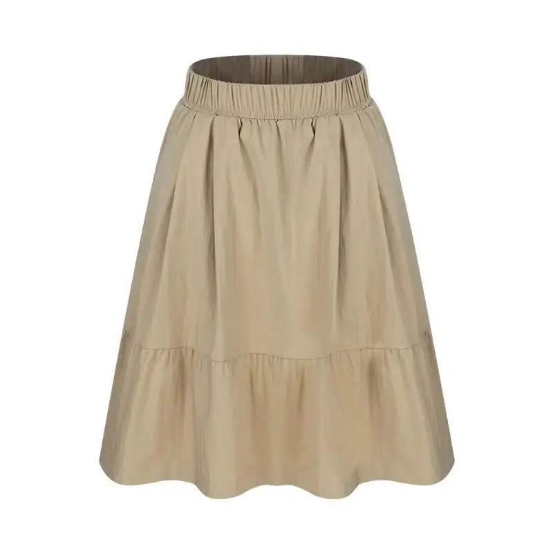 กระโปรงทรงเอ สไตล์ลำลอง แฟชั่นฤดูร้อน 2025 สำหรับผู้หญิง สีกากี ผ้าโพลีเอสเตอร์ สีพื้น คอลเลคชั่นฤดูใบไม้ผลิ