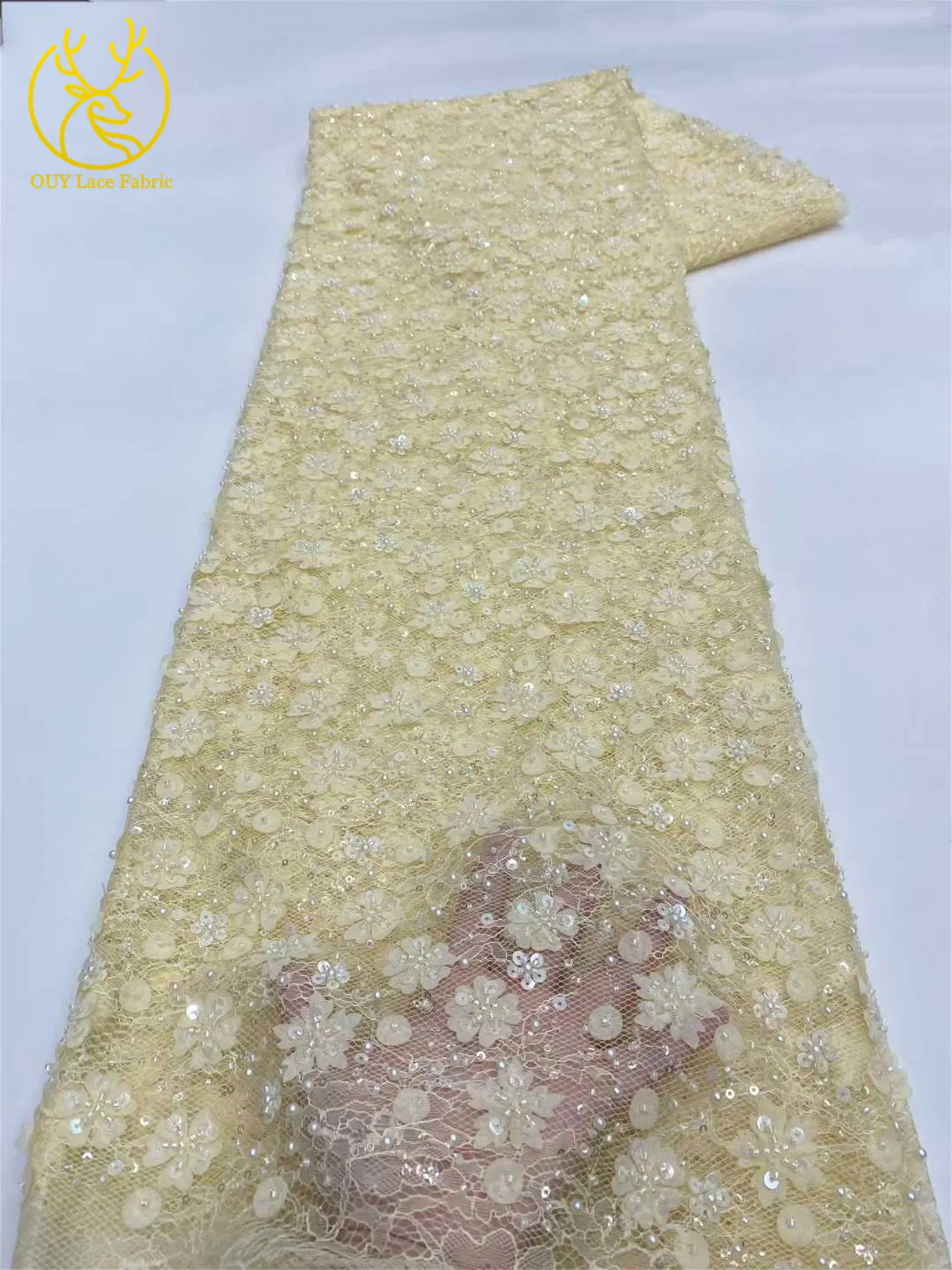 Neuester Spitzenstoff mit Pailletten und Perlen, 2026, hochwertiger afrikanischer nigerianischer Spitzenstoff, Hochzeitskleid und Abendkleid, Nähen, 5 Yards – Detail 16