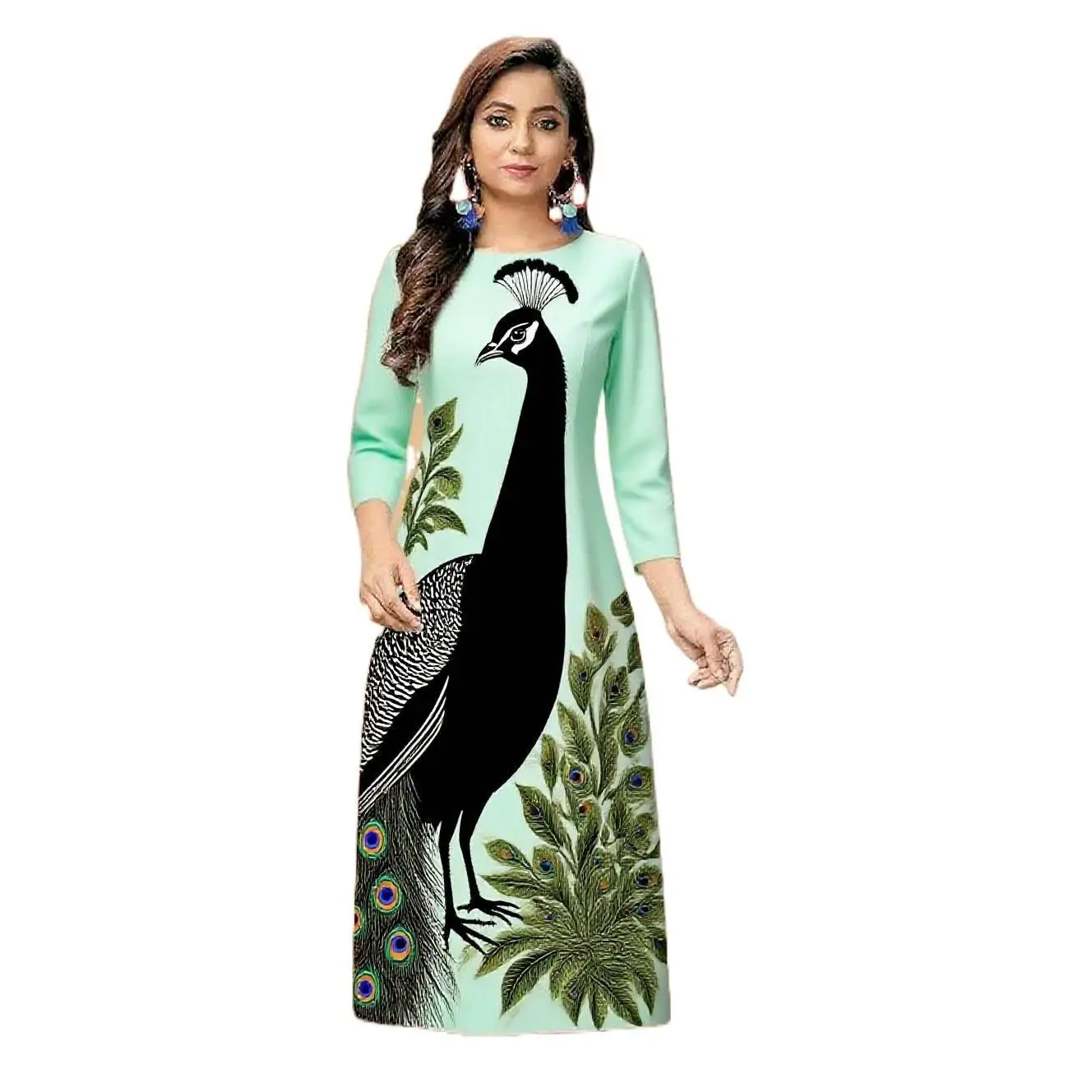 เดรสลำลองแฟชั่นผู้หญิง KURT แขนยาว ทรงตรง ลายดอกไม้สไตล์ชาติพันธุ์ คอกลม ไซส์ปกติ ดีไซน์ทันสมัย ปี 2026