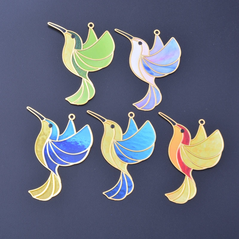 6pcs AD3349 New Design Brass Gold Plated Hummingbird Colorful Charms Painted Cute Animal Pendant  Jewelry  Earring Accessories