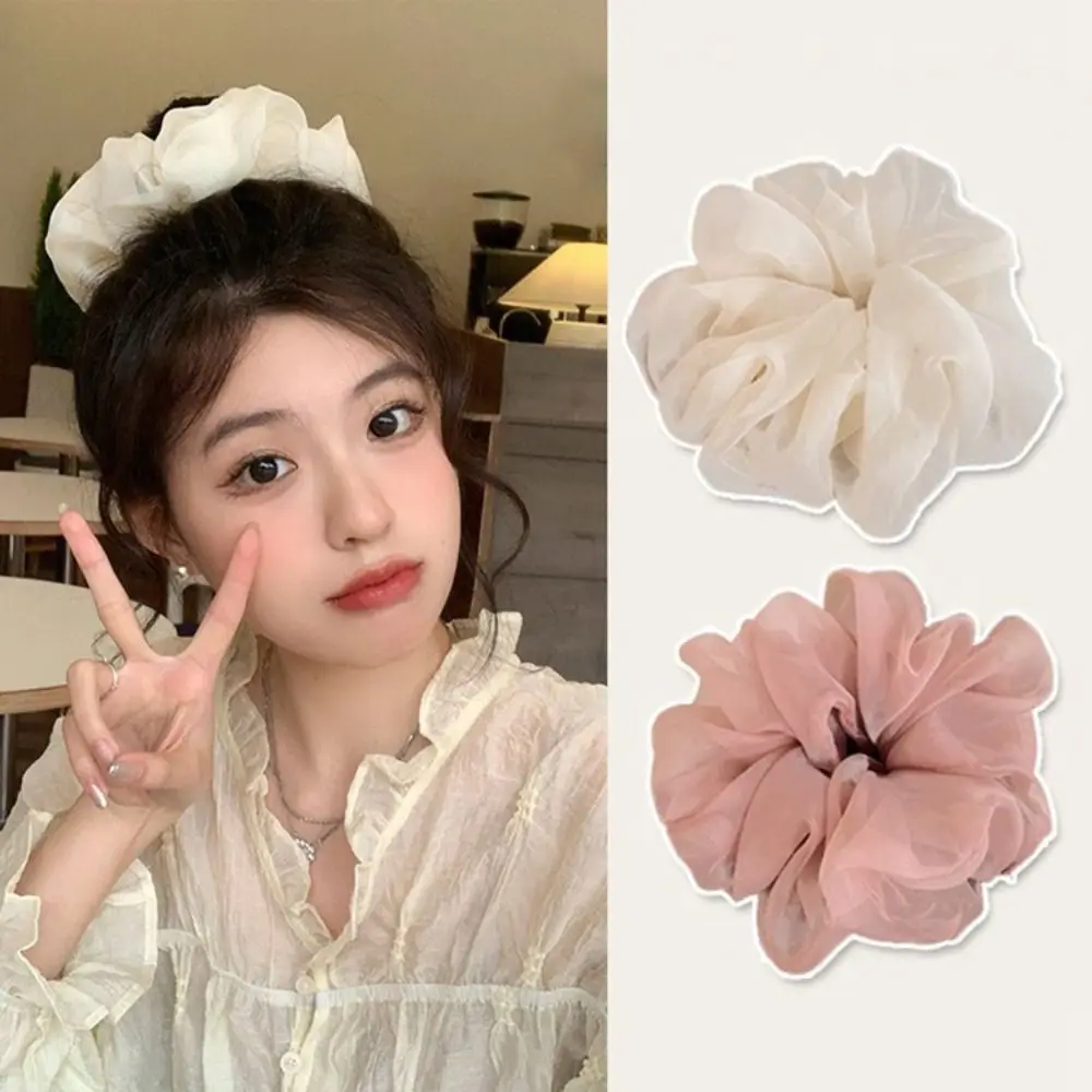 Bandas elásticas de cabelo extragrandes para mulheres, Organza Scrunchies, Ponytail Holders, Korea Girls, verão