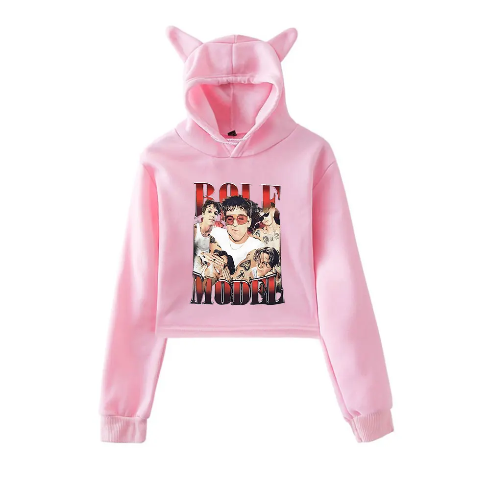 Role Model Merch Vintage 90s Streetwear logo Hoodie Hoodies Sweatshirts for Girls Cat Ear Crop Fashion Sports Pullover
