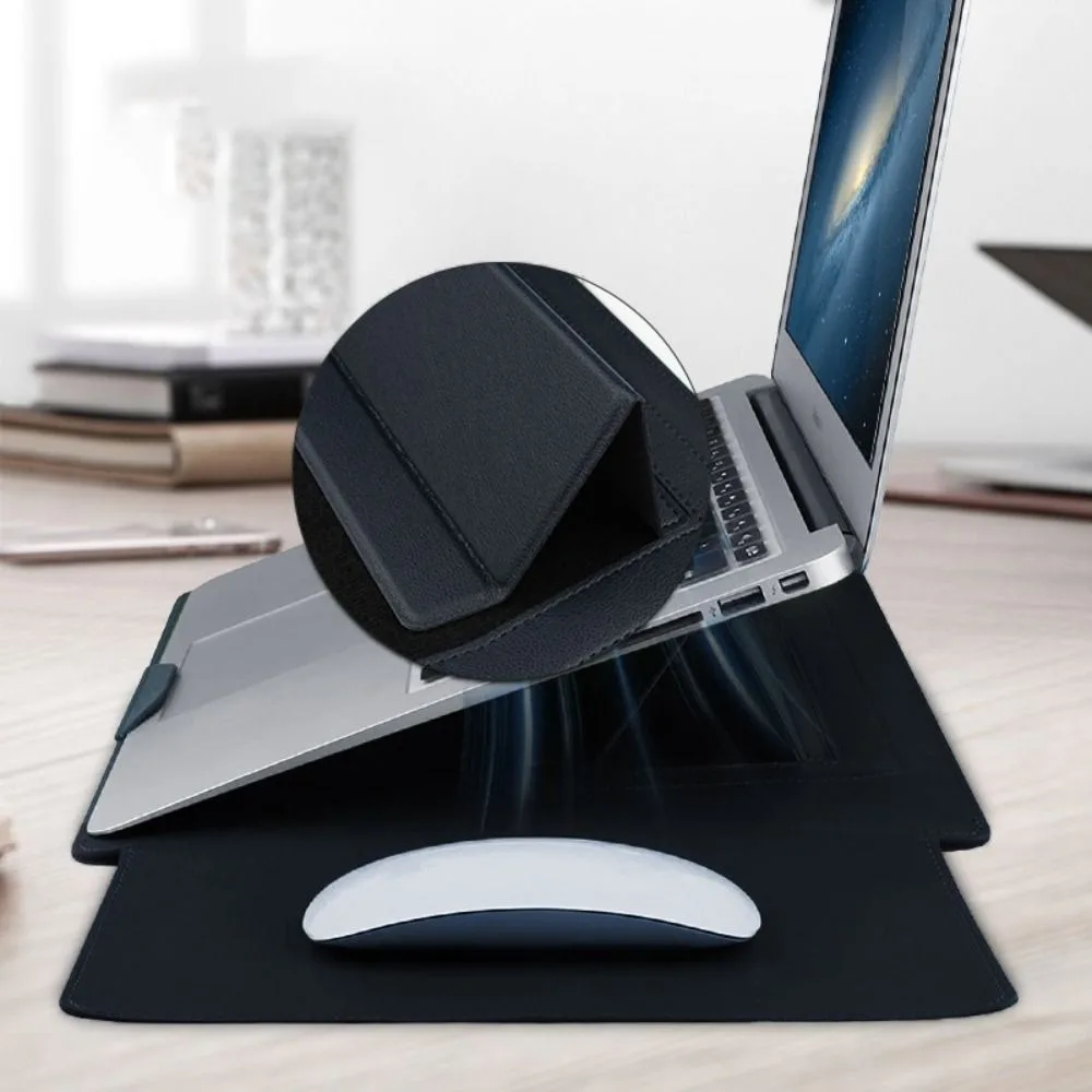 

PU Leather 14 Inch Laptop Sleeve Bag Waterproof Adjustable Laptop Sleeve Case Stain-resistant Ultra-thin Laptop Stand Outdoor