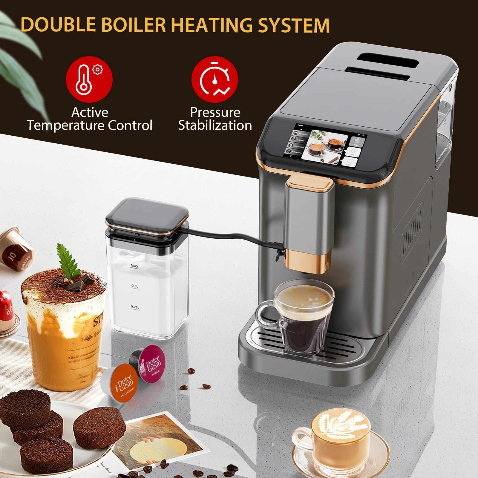 1Pcs Abs+Pc Fully Automatic Coffee Machine (Automatic Milk Frothing With Tft Screen High-End Model) 120V/60Hz/1350W/Us Standard