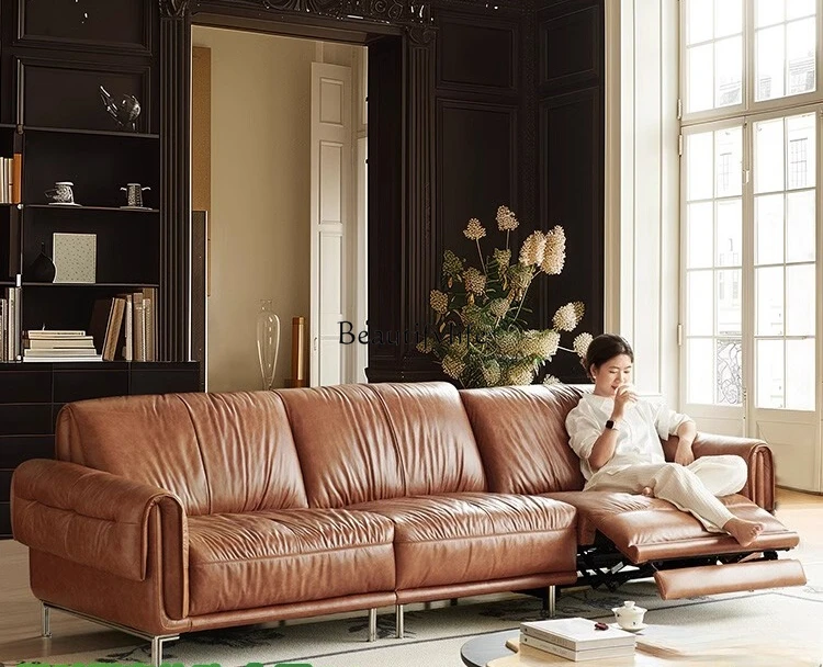 1 ** وظيفة كهربائية من جلد الشمع الزيتي الفرنسي متوسطة الطراز القديم بدون جدار أريكة جلدية خضراء بالكامل