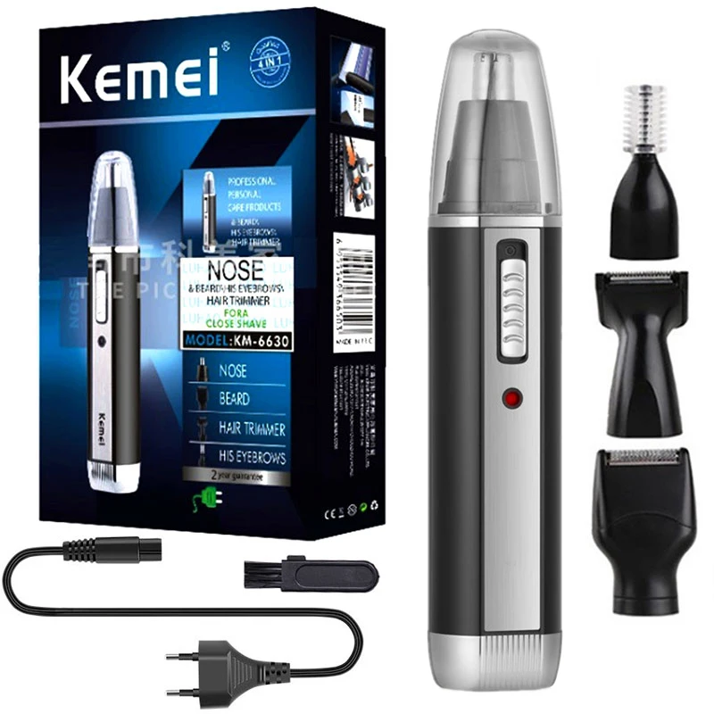 Keme 4in1 Rechargeable Nose Trimmer For Men&Women Face Body Hair Beard Eyebrow Trimmer Ear Cleaner Cutting Nose Hair Shaver Set