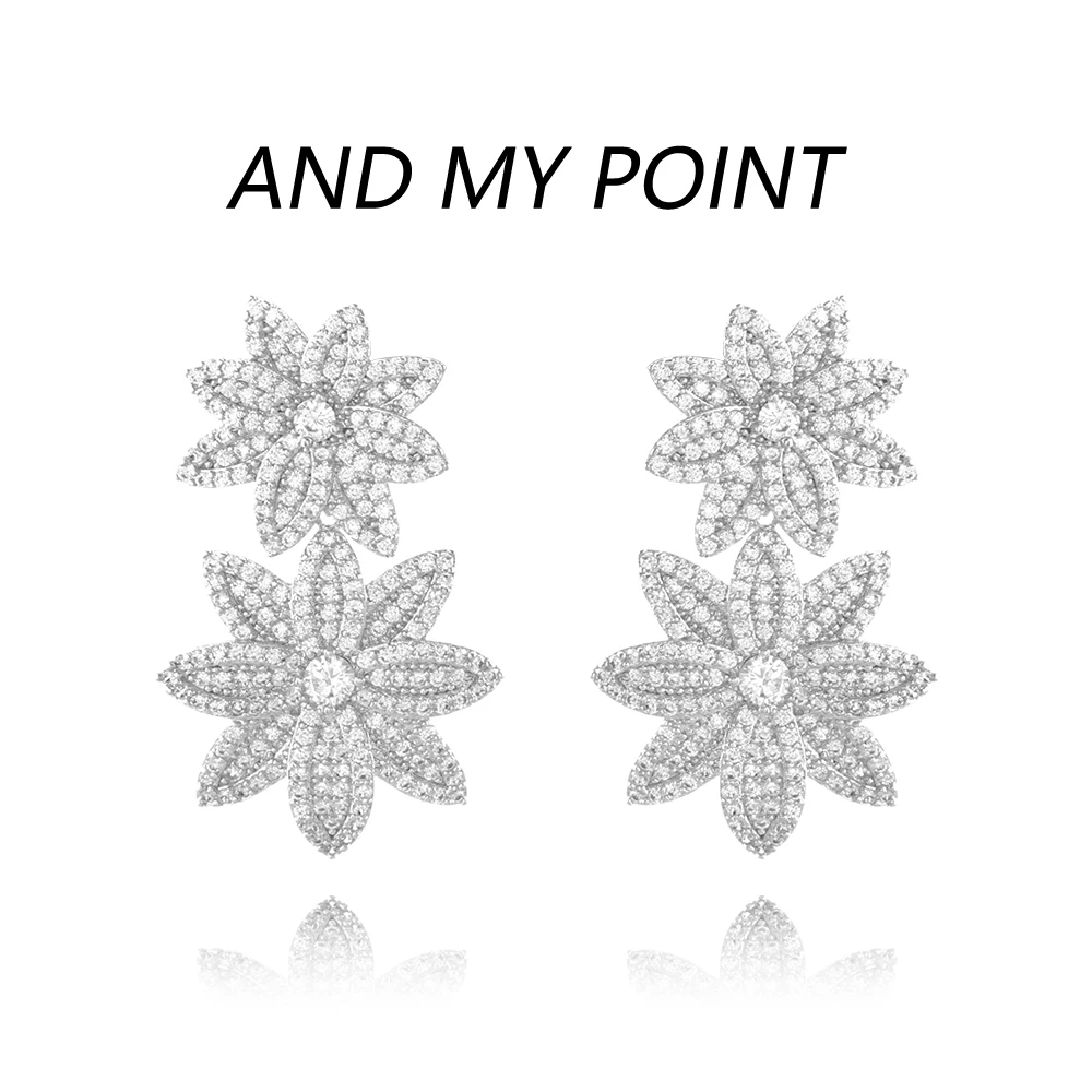 

Top Luxury Sparkling Pave Flower Stud Earrings for Women Fashion Aaa Cubic Zirconia Elegant Banquet Jewelry Bridal Accessories