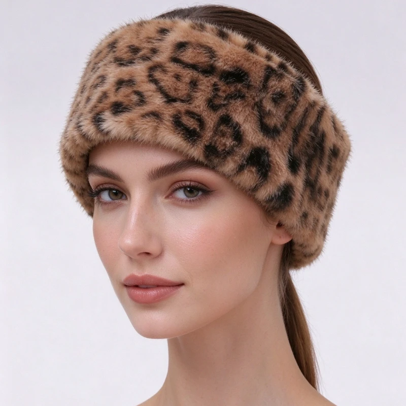 Women Vintage Faux Mink Fur Headband Thickened Warm Winter Forehead Protection Trendy Styling Hair Band Head Wrap Windproof