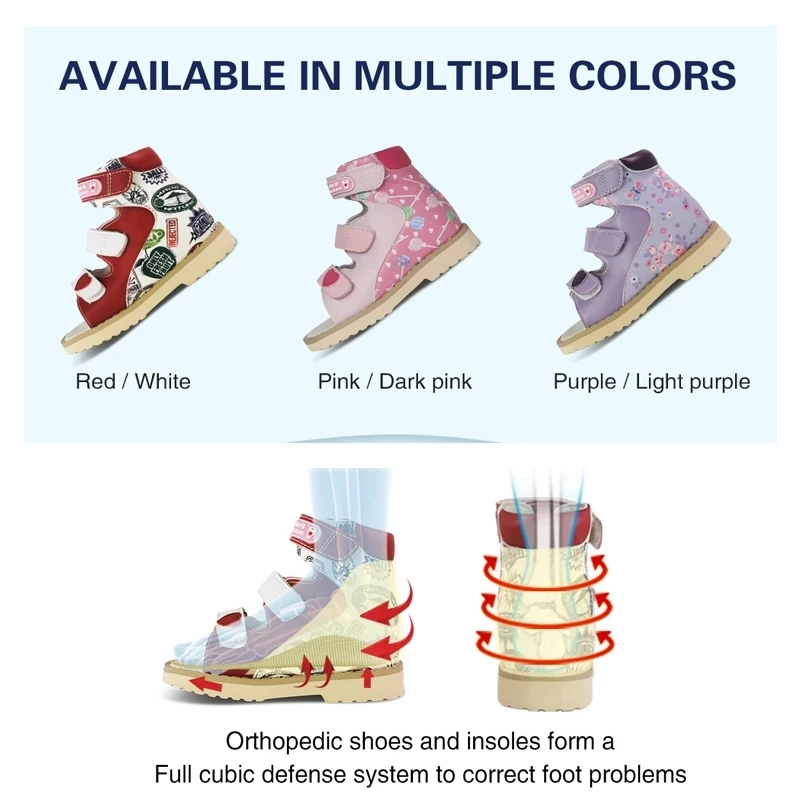 Summer Kids Sandals Girls Orthopedic Shoes For Children Toddler Leather Princess Flatfeet Arch Footwear With Insole