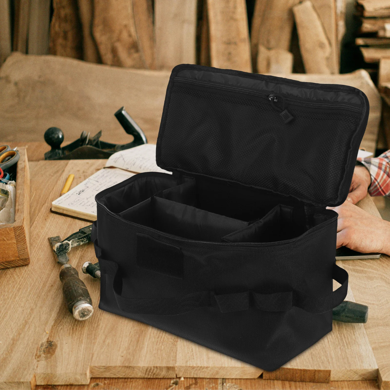 حقيبة أدوات قابلة للطي، حقيبة تخزين محمولة ذات سعة كبيرة للحرفيين، مقصورات قماش أكسفورد، السفر والتخييم #2