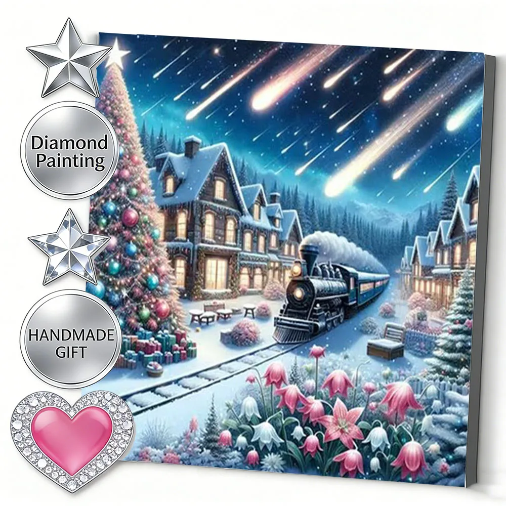AZQSD Diamond Mosaic News 2026 Train Landscape Diamond Painting 5d Full Kits Winter Christmas Starry Sky Home Decor Items