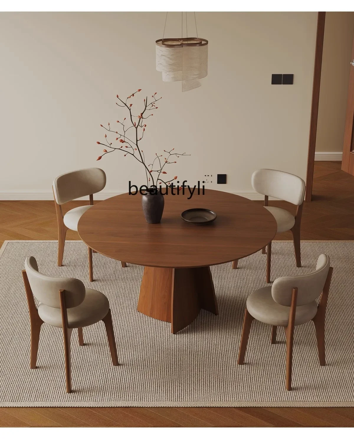 ls 42Nordic medieval round solid wood rock slab dining table household small apartment restaurant dining table round dining tabl