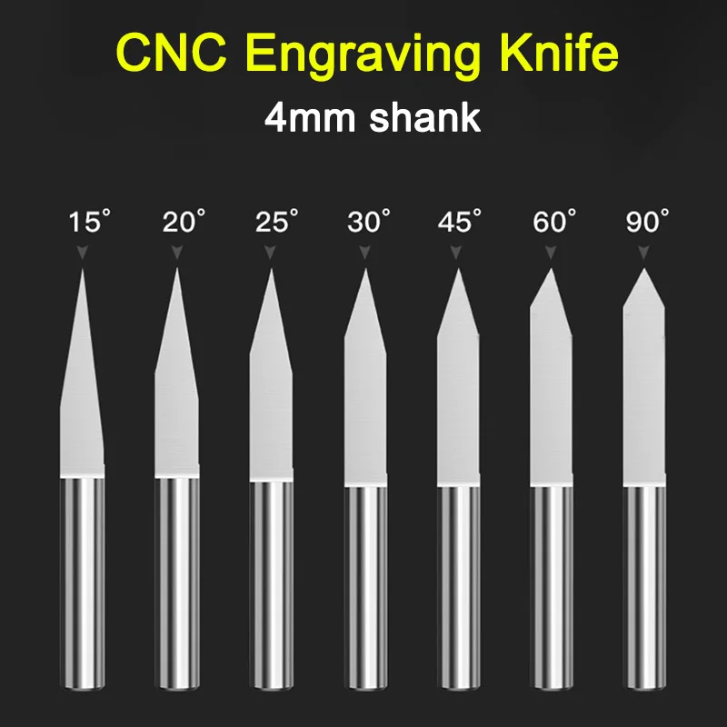 CNC 4mm Shank Carving Bits 15/20/25/30/45 Degrees V Shape End Mill CNC Router Bit Milling Cutter for Wood Engraving Knife