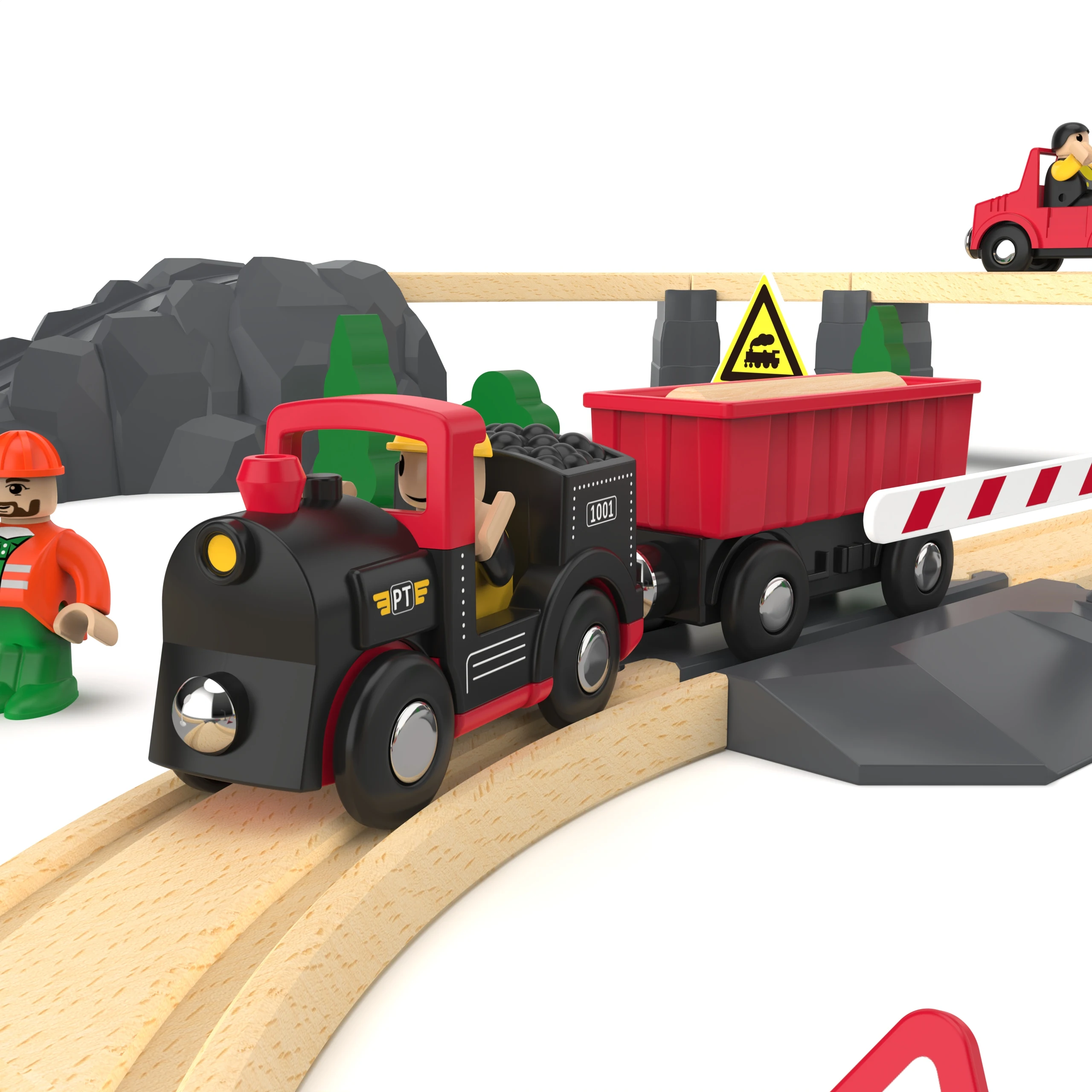 Set di binari Happy Station, binario in legno, piccolo treno, puzzle per bambini, modello di scena giocattolo, binario di montaggio, XT141
