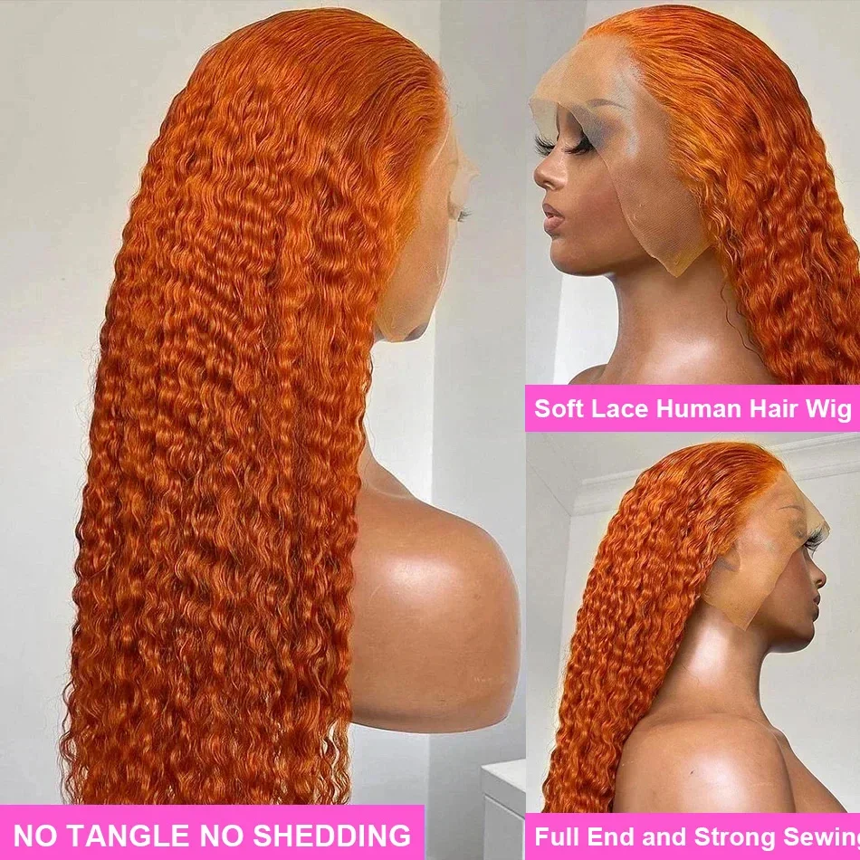 350 Ginger Orange Curly 13x6 Lace Front Wig Human Hair Wigs Colored 180 Density Highlight Deep Wave Wig Brazilian Hair For Women