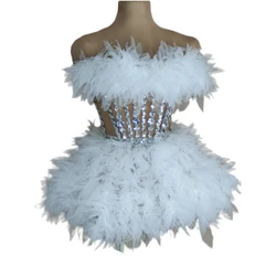 Conjunto de 2 uds de vestido corto de lentejuelas blancas para mujer, traje de baile de animadora DJ DS Gogo Drag Queen, vestidos rojos y caqui brillantes con espalda descubierta