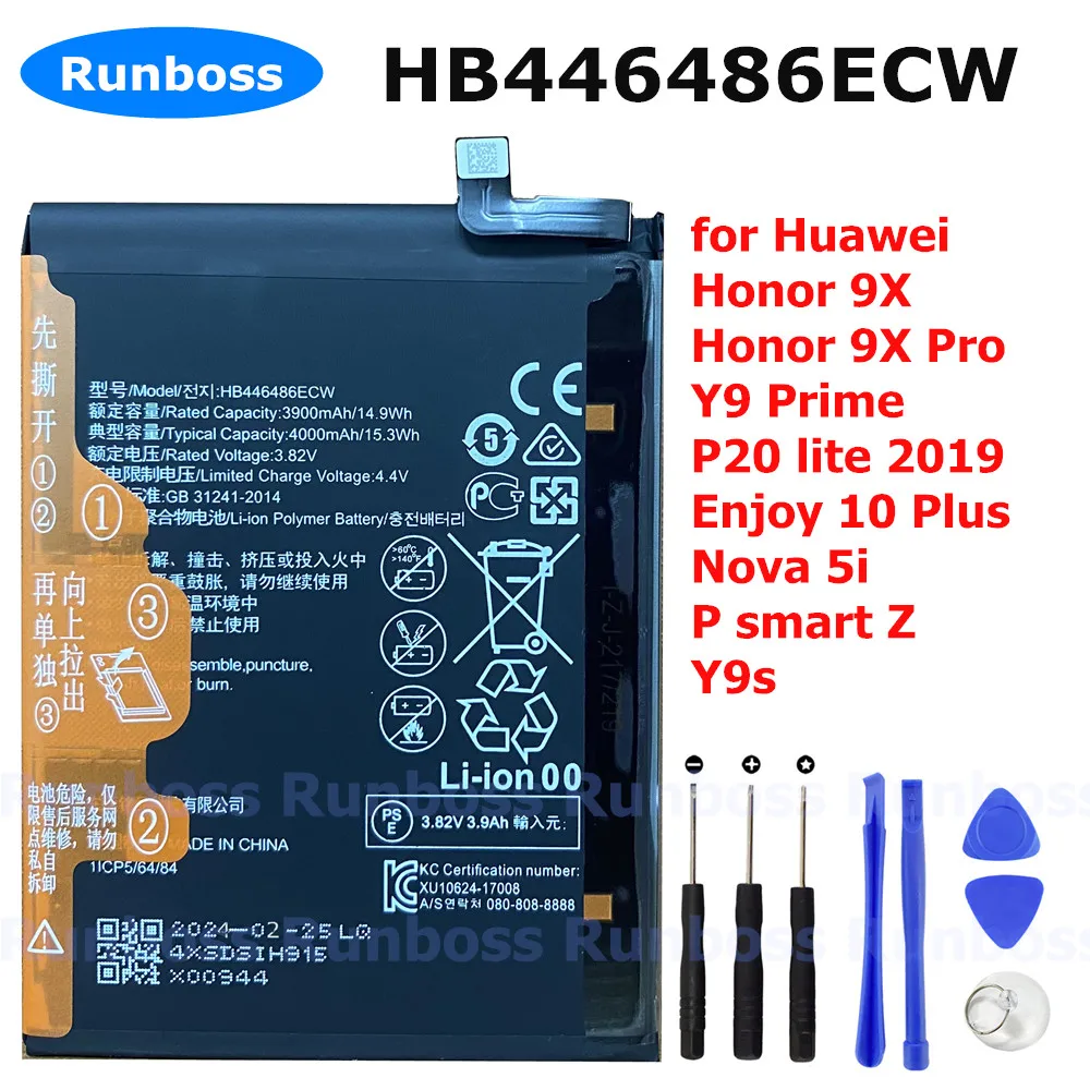 Original HB446486ECW 4000mAh Phone Battery for Huawei Honor 9X Pro ,Y9 Prime , P20 lite 2019,Enjoy 10 Plus,Nova 5i,P smart Z,Y9s