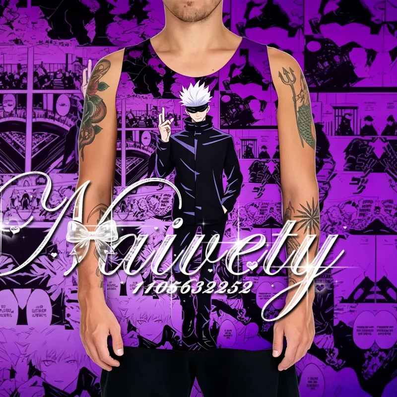 Summer New Jujutsu Kaisen Satoru Gojo 3D Print Mesh Tank Top Men Women Quick Dry Round Neck Basketball Sports Sleeveless Vest