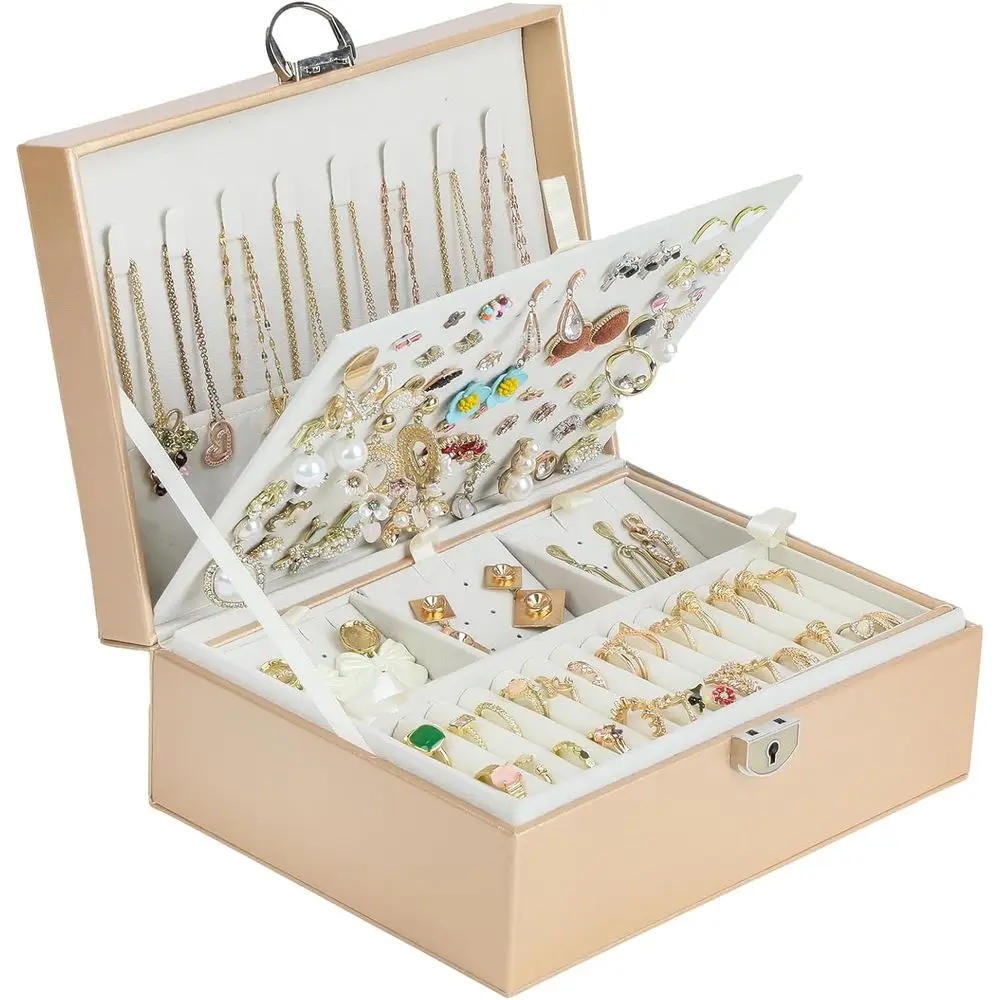 

Earring Jewelry Box or Women Girl Stud Organizer, 4 Layers Girl Jewelry Organizer Box With Lock Earring Holder Organizer, Ring J