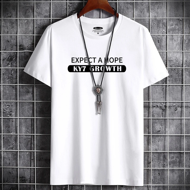 EXPECT A Hope Print Cotton  T-Shirt Men Cotton T-Shirt Men Loose Casual Short Sleeves Summer Breathable Tee Cotton Clothing